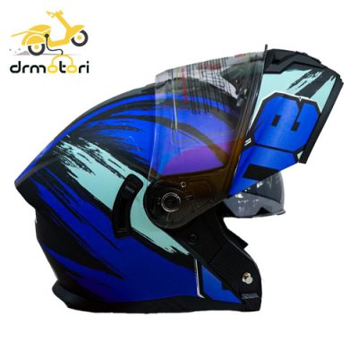 کلاه کاسکت فک متحرک همراه با طلق یدکی برند MA2 مدل 966 طرح blue - Image 5
