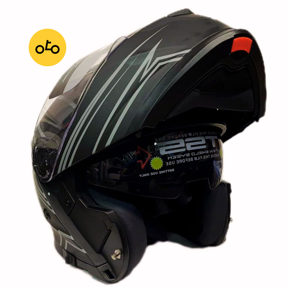 کلاه کاسکت فک متحرک ma2 کد 965 مشکی خاکستری - Image 6